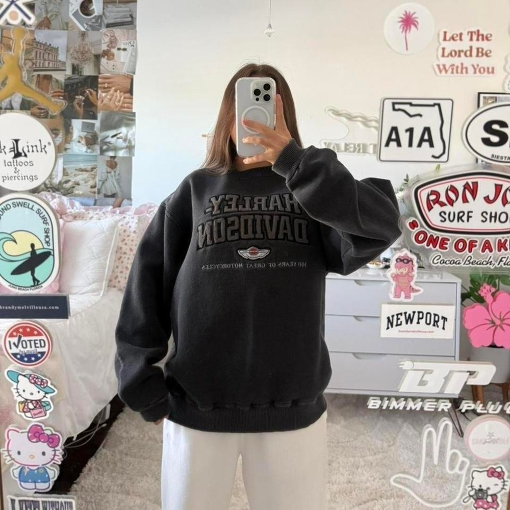 washed black vintage Harley‎ Davidson crewneck sweatshirt